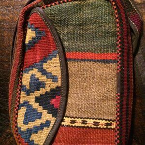Multi colour rectangle shape cross body Carpet bag